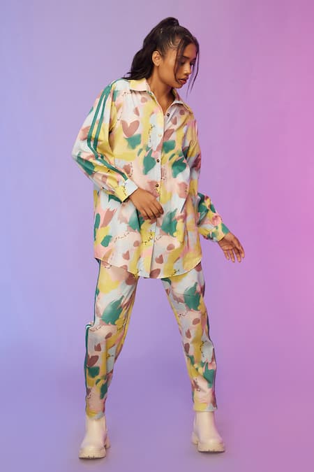 Buy_So Us By Sougatpaul_Multi Color Cotton Collared Playful Printed Shirt And Pant Set _Online_at_Aza_Fashions