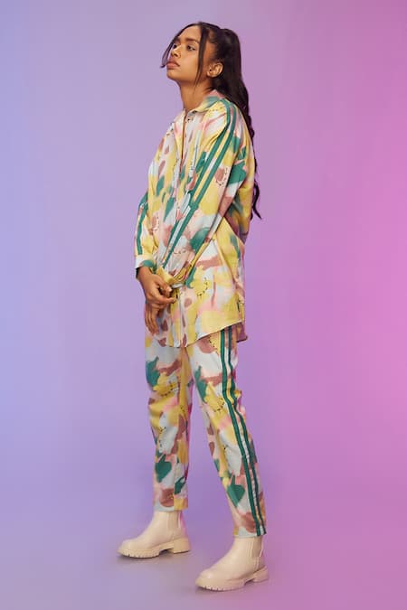 Shop_So Us By Sougatpaul_Multi Color Cotton Collared Playful Printed Shirt And Pant Set _Online_at_Aza_Fashions