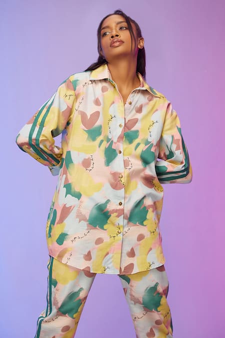 Buy_So Us By Sougatpaul_Multi Color Cotton Collared Playful Printed Shirt And Pant Set 
