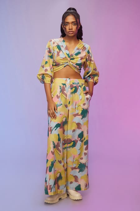 SO US by Sougatpaul Cotton Beach Escape Printed Top & Pant Set 