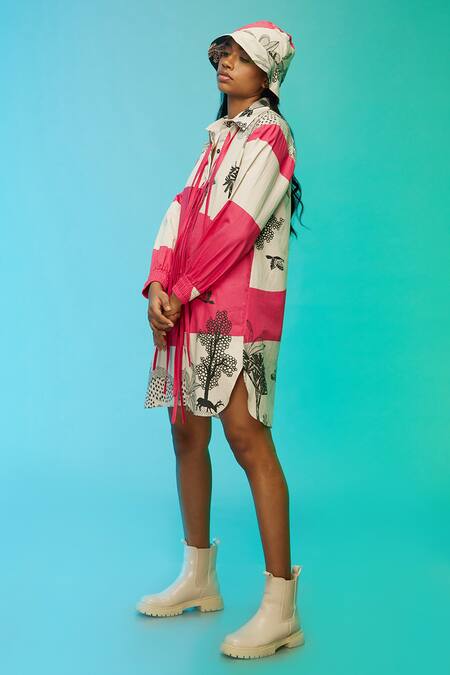Buy_So Us By Sougatpaul_Off White Cotton Tassels Collared Coastal Vibe Print Shirt Dress _Online_at_Aza_Fashions
