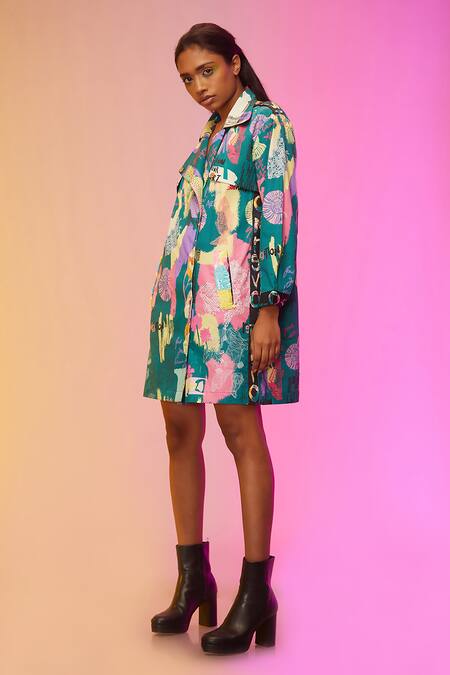 Buy So Us By Sougatpaul Green Silk, Satin Collared Metropolis Mosaic Print Shirt Dress Online at Aza Fashions Buy_So Us By Sougatpaul_Green Silk, Satin Collared Metropolis Mosaic Print Shirt Dress _Online_at_Aza_Fashions