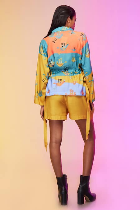 So Us By Sougatpaul Whispering Bird Print Shirt & Shorts Set 