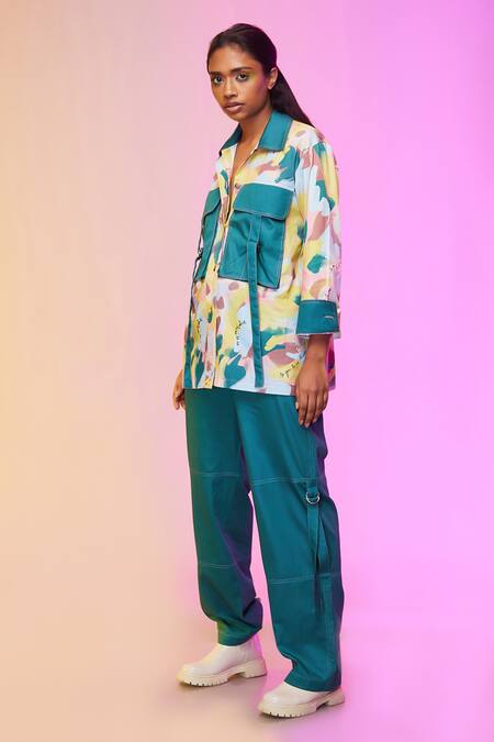Buy So Us By Sougatpaul Multi Color Cotton Buckles V-neck City Chic Print Shirt And Pant Set Online at Aza Fashions Buy_So Us By Sougatpaul_Multi Color Cotton Buckles V-neck City Chic Print Shirt And Pant Set _Online_at_Aza_Fashions