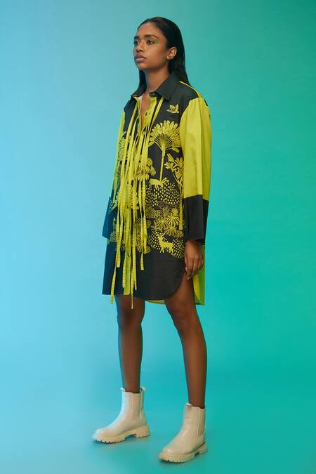 Buy So Us By Sougatpaul Black Cotton Fringe Collared Coastal Vibe Print Dress Online at Aza Fashions Buy_So Us By Sougatpaul_Black Cotton Fringe Collared Coastal Vibe Print Dress _Online_at_Aza_Fashions