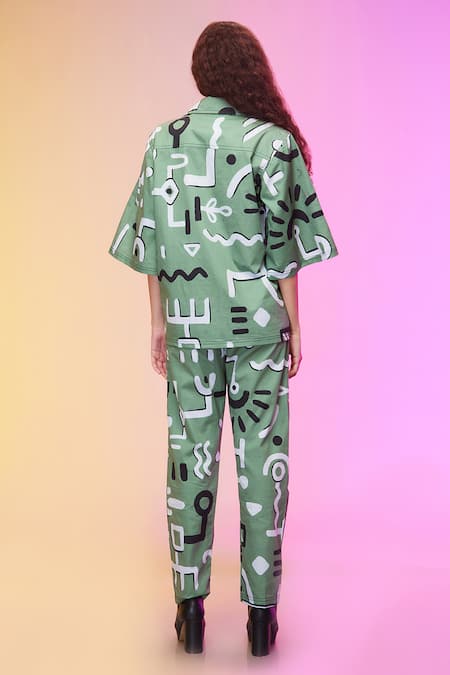 So Us By Sougatpaul Stroke Print Shirt & Pant Set 