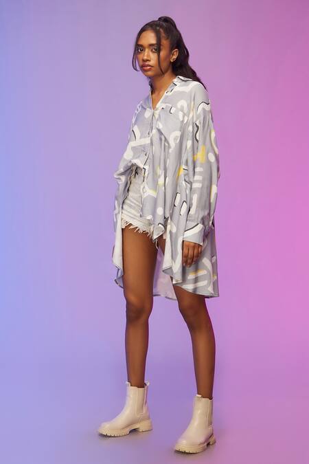 Buy So Us By Sougatpaul Blue Cotton Printed Abstract Collar Snazzy High-low Shirt Online at Aza Fashions Buy_So Us By Sougatpaul_Blue Cotton Printed Abstract Collar Snazzy High-low Shirt _Online_at_Aza_Fashions