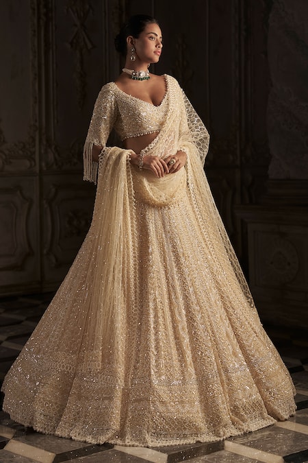 Buy Ivory Cream Rhinestone and Sitara Embroidered Bridal Lehenga Online in  India @Mohey - Lehenga for Women