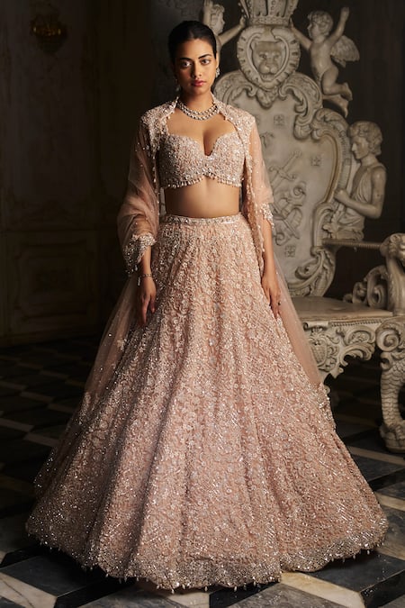 Pearl Embroidered Lehenga with Bustier and Dupatta – FUELTHESTORE