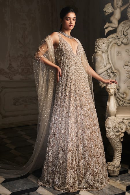 Seema Gujral Pearls Embroidered Net Gown 