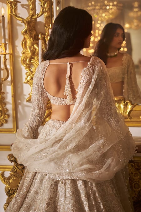 Seema Gujral Ivory Organza Embroidery, Pearls, Crystals Floral Blouse Bridal Lehenga Set Online at Aza Fashions Seema Gujral_Ivory Organza Embroidery, Pearls, Crystals Floral Blouse Bridal Lehenga Set _Online_at_Aza_Fashions
