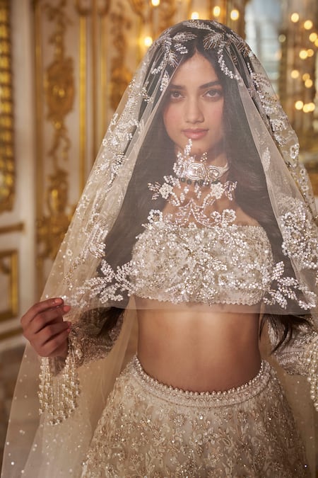 Buy Seema Gujral Ivory Organza Embroidery, Pearls, Crystals Floral Blouse Bridal Lehenga Set Online at Aza Fashions Buy_Seema Gujral_Ivory Organza Embroidery, Pearls, Crystals Floral Blouse Bridal Lehenga Set _Online_at_Aza_Fashions