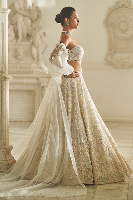 Seema Gujral_Multi Color Net Pearls, Sequins 3d Embroidered Bridal Blouse Lehenga Set _Online_at_Aza_Fashions