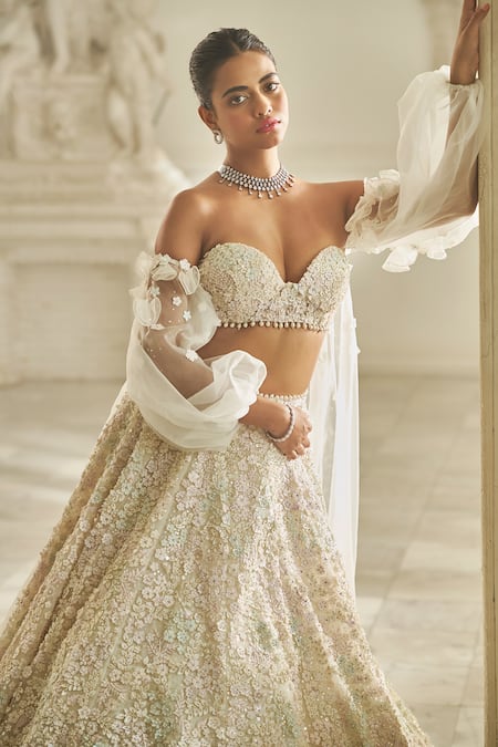 Buy_Seema Gujral_Multi Color Net Pearls, Sequins 3d Embroidered Bridal Blouse Lehenga Set _Online_at_Aza_Fashions