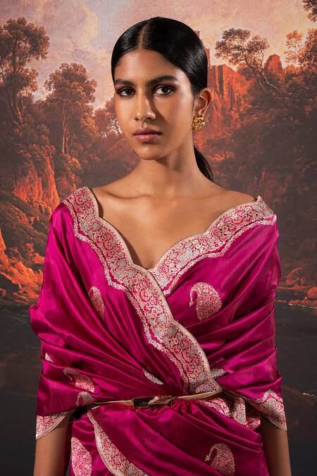 Buy_Ekaya Banaras_Purple Silk Embroidery Paisley Handwoven Saree With Unstitched Blouse Fabric _Online_at_Aza_Fashions