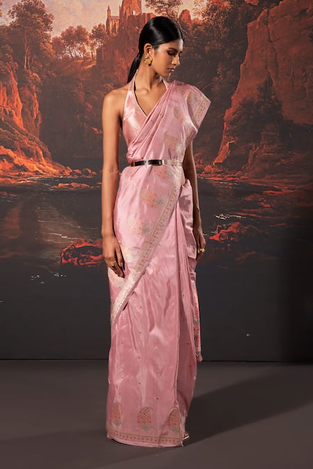 Ekaya Banaras_Purple Silk Embroidery Handwoven Banarasi Saree With Unstitched Blouse Fabric _Online_at_Aza_Fashions