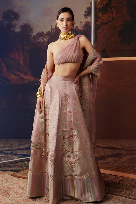 Ekaya Banaras_Purple Silk Embroidery Handwoven Banarasi Lehenga _Online_at_Aza_Fashions