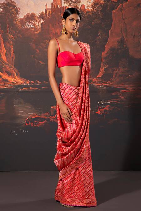 Buy_Ekaya Banaras_Pink Silk Embroidery Banarasi Saree With Unstitched Blouse _Online_at_Aza_Fashions