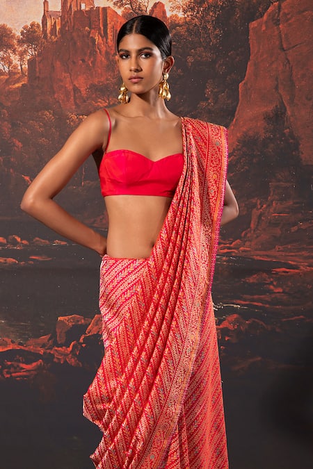 Shop_Ekaya Banaras_Pink Silk Embroidery Banarasi Saree With Unstitched Blouse _at_Aza_Fashions