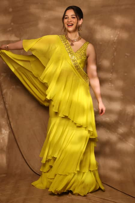 Gopi Vaid Abshar Pre-Draped Saree With Blouse 