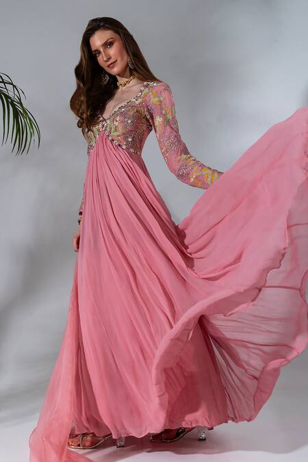 Neha Khullar Pink Georgette, Organza, Crepe Embroidery Anarkali With Dupatta Online at Aza Fashions Neha Khullar_Pink Georgette, Organza, Crepe Embroidery Anarkali With Dupatta _Online_at_Aza_Fashions