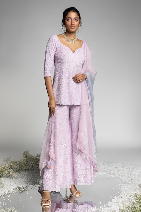 MADZIN Aari Embellished Kurta Sharara Set 