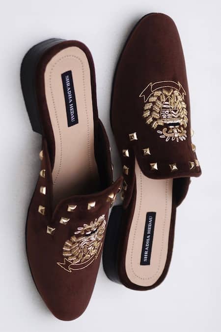 Shradha Hedau Footwear Couture Brown Oliver Floral Embroidered Loafers 