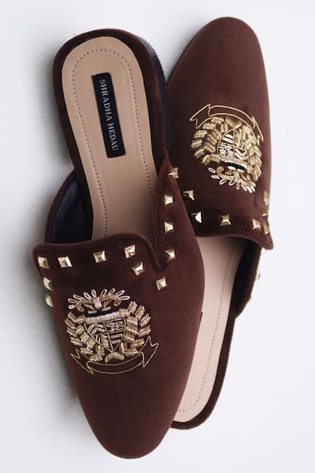 Shop Shradha Hedau Footwear Couture Brown Oliver Floral Embroidered Loafers at Aza Fashions Shop_Shradha Hedau Footwear Couture_Brown Oliver Floral Embroidered Loafers _at_Aza_Fashions