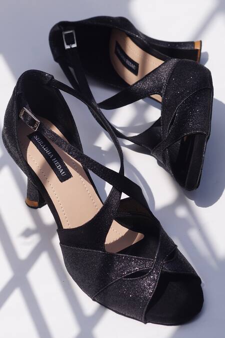 Shradha Hedau Footwear Couture Black Shimmer Strap Detail Heels 