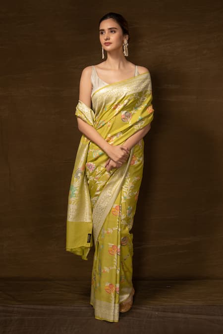 Pinki Sinha Kalamkari Patterns Banarasi Handwoven Saree With Running Blouse 