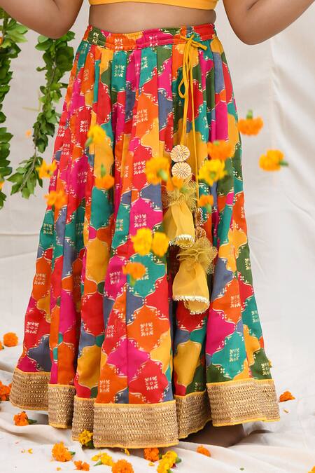 Buy APRICOTKIDS Multi Color Organza, Chiffon Tassels, Ruffles Jaal Pattern Lehenga With Blouse Online at Aza Fashions Buy_APRICOTKIDS_Multi Color Organza, Chiffon Tassels, Ruffles Jaal Pattern Lehenga With Blouse_Online_at_Aza_Fashions