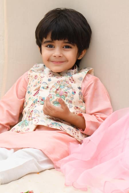 APRICOTKIDS Floral Embroidered Bundi Kurta Set 
