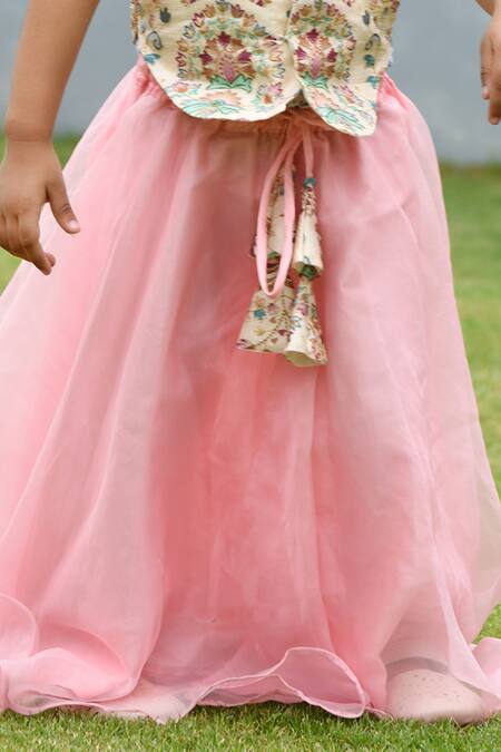 APRICOTKIDS_Pink Organza Embroidery Solid Lehenga With Blouse _Online_at_Aza_Fashions