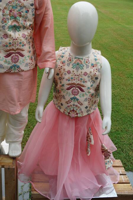 Shop_APRICOTKIDS_Pink Organza Embroidery Solid Lehenga With Blouse _Online_at_Aza_Fashions