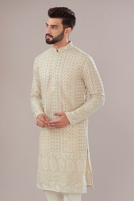 Kasbah_Beige Georgette Sequins, Embroidery Lucknowi Thread And Work _Online_at_Aza_Fashions