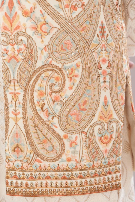 Buy_Kasbah_Ivory Georgette Embroidery Paisley Nehru Jacket _Online_at_Aza_Fashions