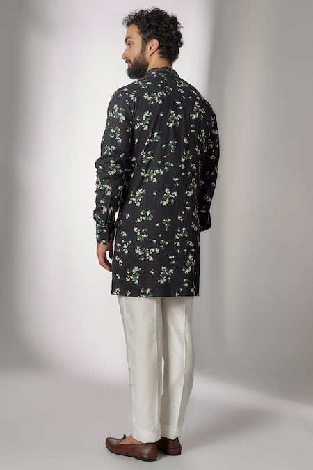 Shop Spring Break Black Rayon, Cotton Embroidery Printed Short Kurta And Pant Set at Aza Fashions Shop_Spring Break_Black Rayon, Cotton Embroidery Printed Short Kurta And Pant Set_at_Aza_Fashions