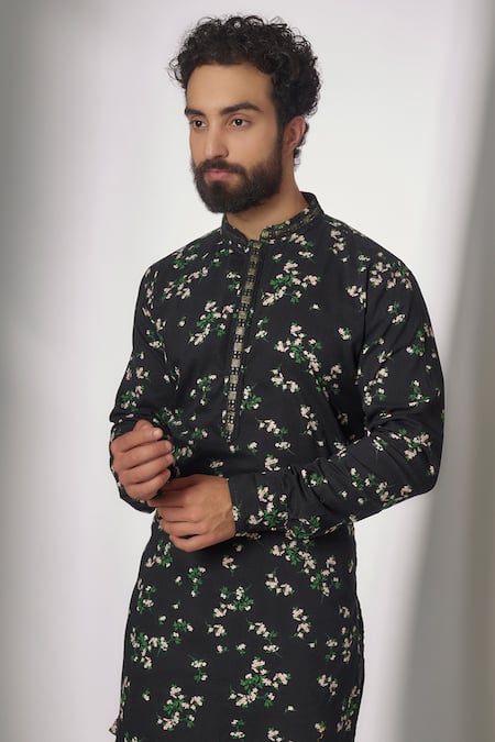 Spring Break Black Rayon, Cotton Embroidery Printed Short Kurta And Pant Set Online at Aza Fashions Spring Break_Black Rayon, Cotton Embroidery Printed Short Kurta And Pant Set_Online_at_Aza_Fashions