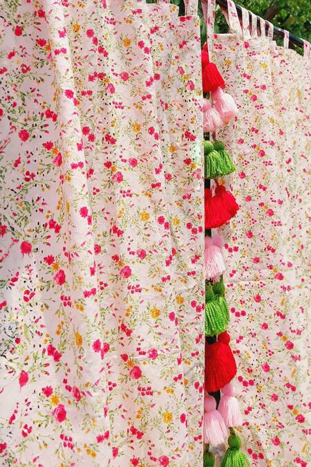 Throwpillow_Pink Polyester Printed Floral Curtains - Set Of 2_Online_at_Aza_Fashions