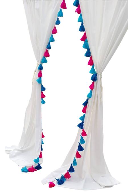 Shop Throwpillow White Polyester Plain Tassel Border Curtains - Set Of 2 at Aza Fashions Shop_Throwpillow_White Polyester Plain Tassel Border Curtains - Set Of 2_at_Aza_Fashions