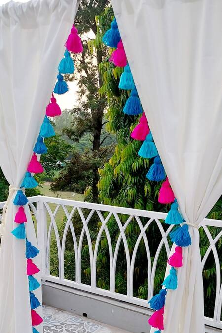 Buy Throwpillow White Polyester Plain Tassel Border Curtains - Set Of 2 Online at Aza Fashions Buy_Throwpillow_White Polyester Plain Tassel Border Curtains - Set Of 2_Online_at_Aza_Fashions