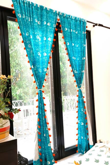 Buy_Throwpillow_Blue Polyester Printed Floral Curtains - Set Of 2_Online_at_Aza_Fashions