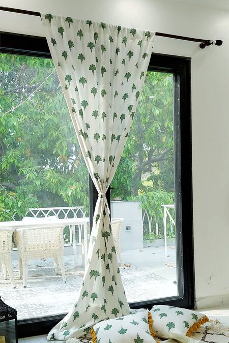 Shop Throwpillow White Polyester Printed Palm Summer Curtains - Set Of 2 at Aza Fashions Shop_Throwpillow_White Polyester Printed Palm Summer Curtains - Set Of 2_at_Aza_Fashions