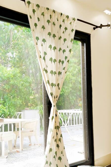 Throwpillow White Polyester Printed Palm Summer Curtains - Set Of 2 Online at Aza Fashions Throwpillow_White Polyester Printed Palm Summer Curtains - Set Of 2_Online_at_Aza_Fashions