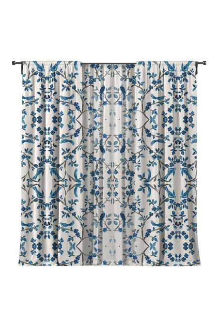 Shop_Throwpillow_White Polyester Printed Humming Bird Curtains - Set Of 2_Online_at_Aza_Fashions