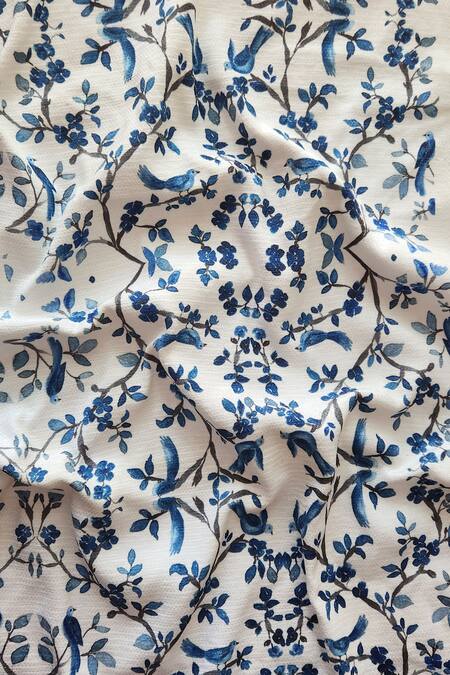 Throwpillow_White Polyester Printed Humming Bird Curtains - Set Of 2_at_Aza_Fashions