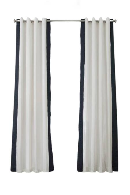 Shop Throwpillow Black Polyester Plain Contrast Border Curtains - Set Of 2 at Aza Fashions Shop_Throwpillow_Black Polyester Plain Contrast Border Curtains - Set Of 2_at_Aza_Fashions