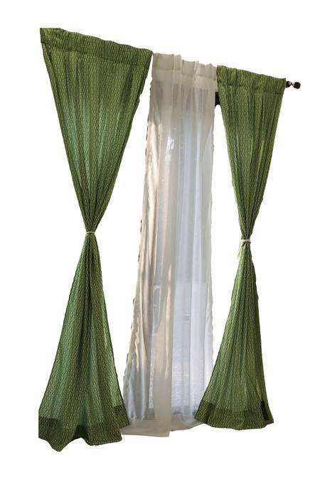 Shop_Throwpillow_Green Polyester Printed Leaves Curtains - Set Of 2_at_Aza_Fashions