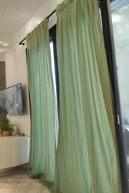 Throwpillow_Green Polyester Printed Leaves Curtains - Set Of 2_Online_at_Aza_Fashions