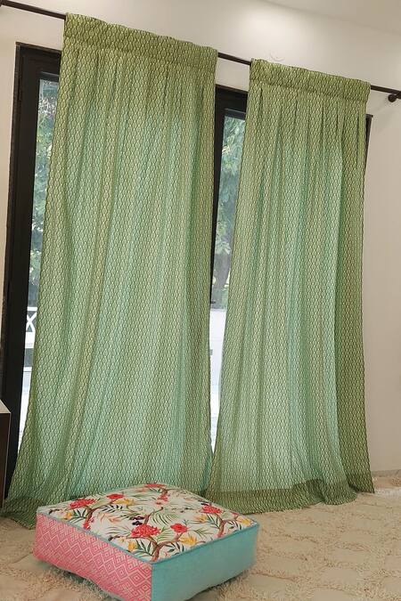Buy_Throwpillow_Green Polyester Printed Leaves Curtains - Set Of 2_Online_at_Aza_Fashions